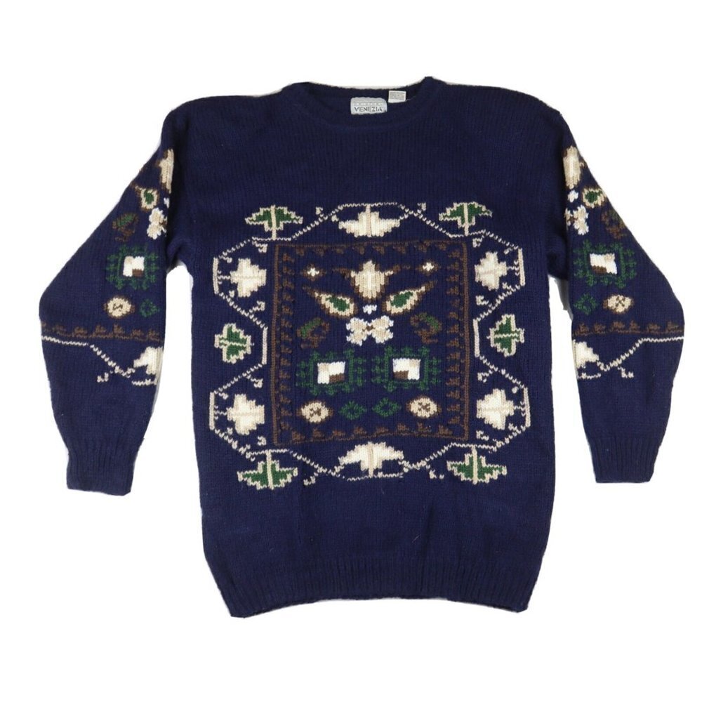 VINTAGE - WOMEN'S BLUE CREW NECK PULLOVER SWEATER - VENEZIA - SIZE 14 / 16